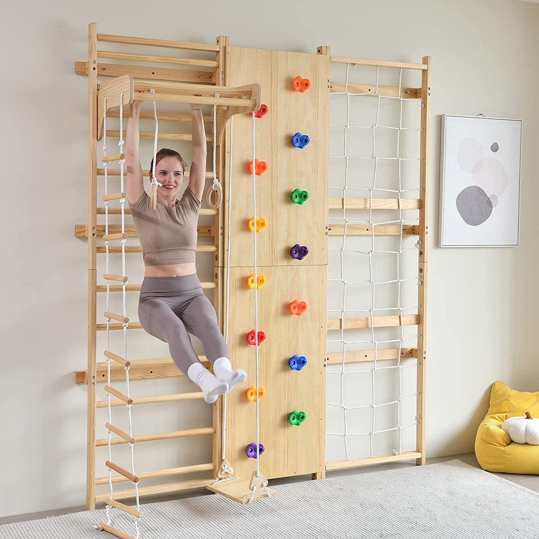 Walnut 9-in-1 Swedish Ladder Wall Gym Set