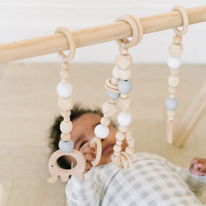 Wooden Baby Gym + Gray and White Toys