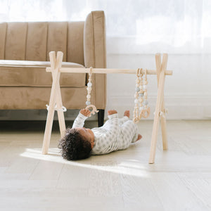 Wooden Baby Gym + Gray and White Toys