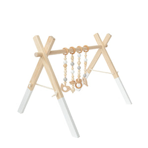 Wooden Baby Gym + Gray and White Toys