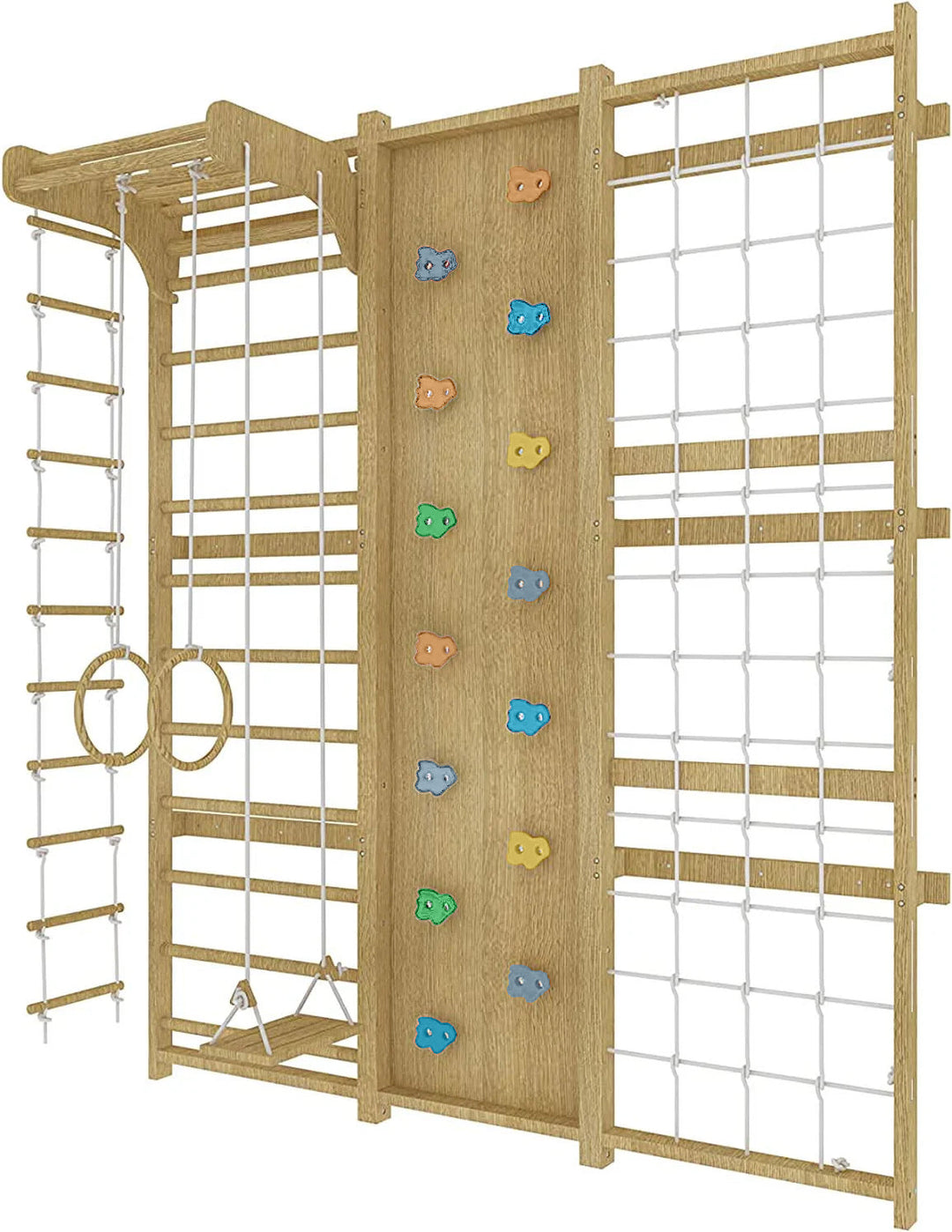 Walnut 9-in-1 Swedish Ladder Wall Gym | Indoor Wooden Climber & Activity Set for Kids