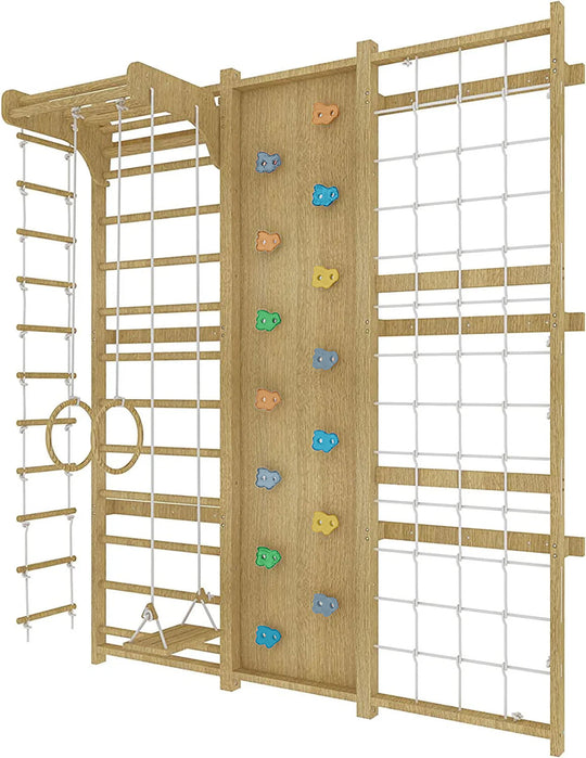 Walnut 9-in-1 Swedish Ladder Wall Gym | Indoor Wooden Climber & Activity Set for Kids
