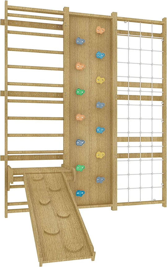 Walnut 9-in-1 Swedish Ladder Wall Gym | Indoor Wooden Climber & Activity Set for Kids