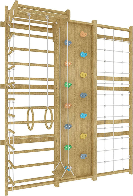 Walnut 9-in-1 Swedish Ladder Wall Gym | Indoor Wooden Climber & Activity Set for Kids