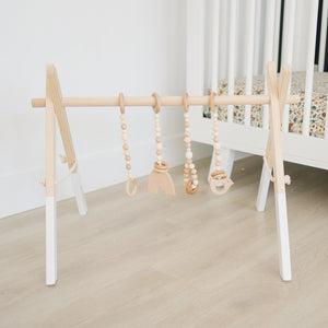 Wooden Baby Gym + Natural Wood Toys