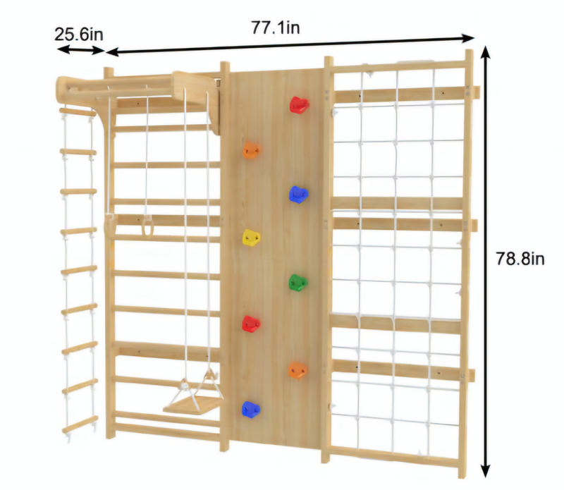 Juego de gimnasio de pared con escalera sueca 9 en 1 de nogal